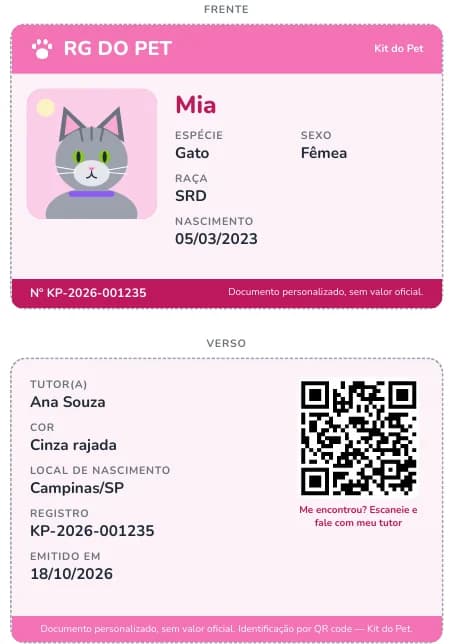 Exemplo de RG do pet com o Mia